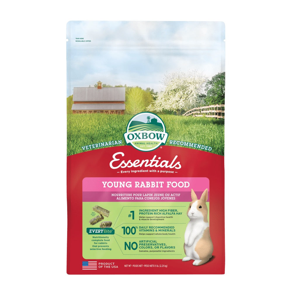 Oxbow Young Rabbit Food. Veterinarian Recommended. Every pellet nutritionally complete food for rabbits prevents selective feeding